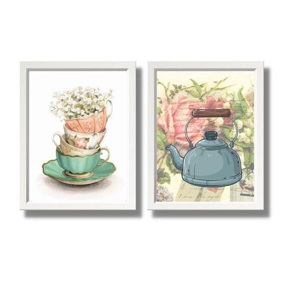 kit 2 quadros decorativo pra cozinha moldura e vidro 20x30