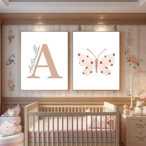 Kit 2 Quadros Decorativos Personalizado Borboleta Menina