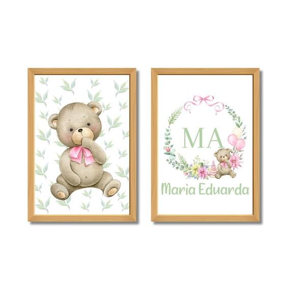 Kit 2 Quadros Decorativos Personalizado Quarto de Menina