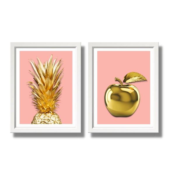 Kit 2 Quadros Frutas Grande para Cozinha 33x43 c/ Vidro