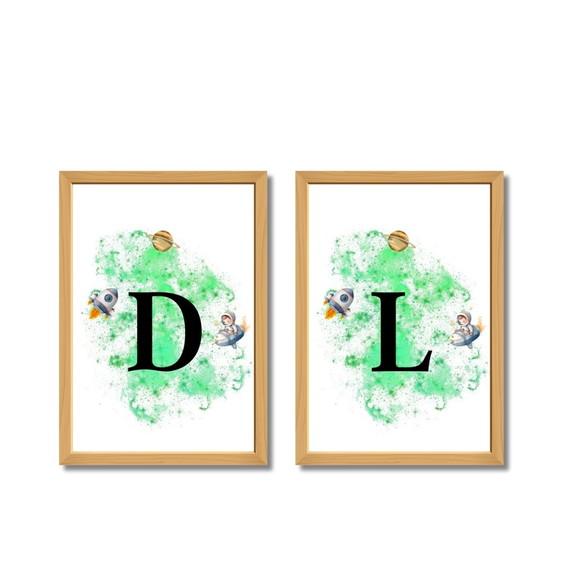Kit 2 Quadros Personalizados Iniciais Nome Irmãos 33x43 cm