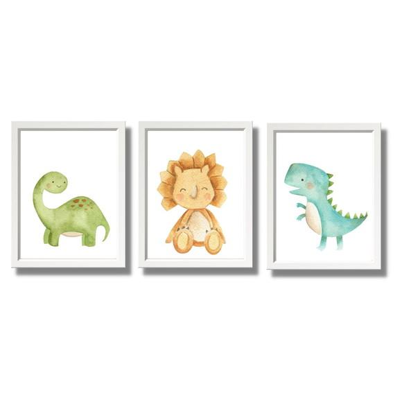 Kit 3 Quadrinhos Dinossauro Quarto de Bebe 33x43cm