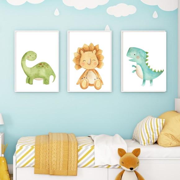 Kit 3 Quadrinhos Dinossauro Quarto de Bebe 33x43cm