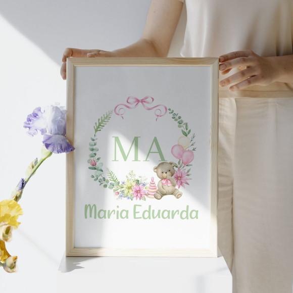 Kit 3 Quadros Bebê Menina Personalizado | Moldura com Vidro