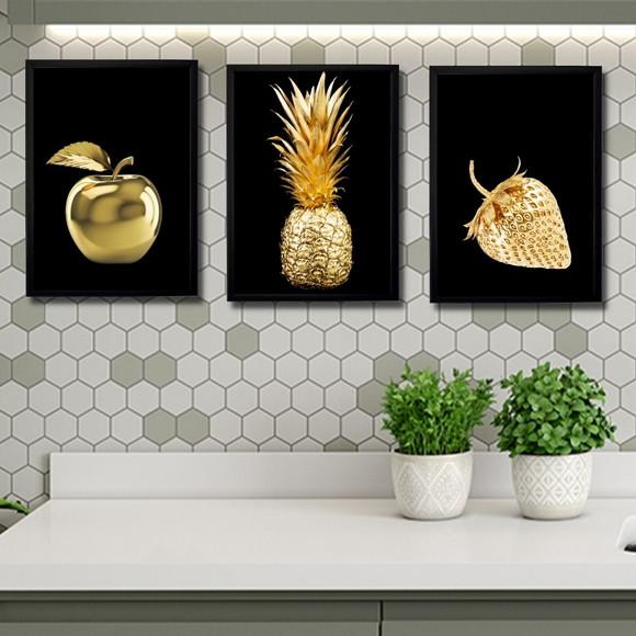 Kit 3 Quadros Decorativo para Cozinha com Moldura 33x43 cm