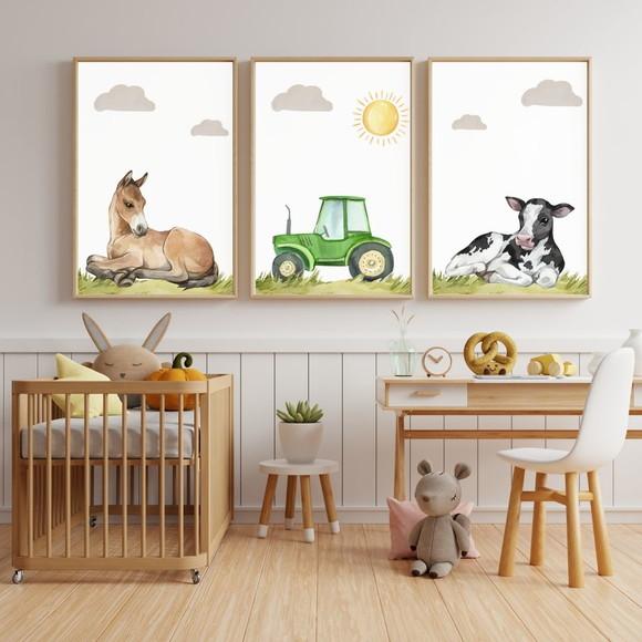 Kit 3 Quadros Decorativos Quarto Infantil Fazendinha 23x33cm