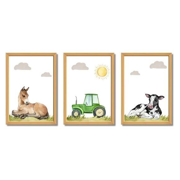 Kit 3 Quadros Decorativos Quarto Infantil Fazendinha 23x33cm