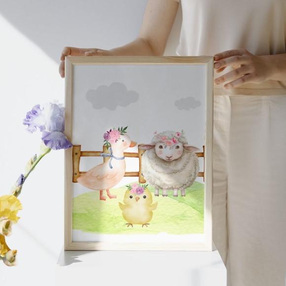 Kit 3 Quadros Fazendinha Baby | Vaquinha, Porquinho e Cavalo