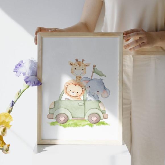 Kit 3 Quadros Infantil Bíblico Cristão Safari com Vidro