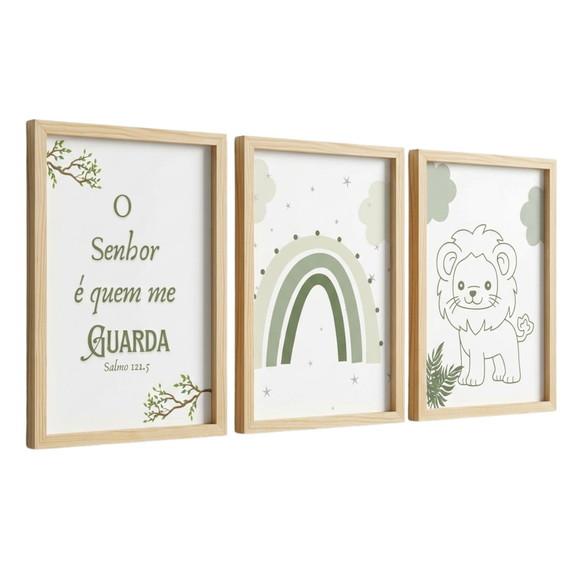 Kit 3 Quadros Infantil Quarto de Bebê Animais com Vidro