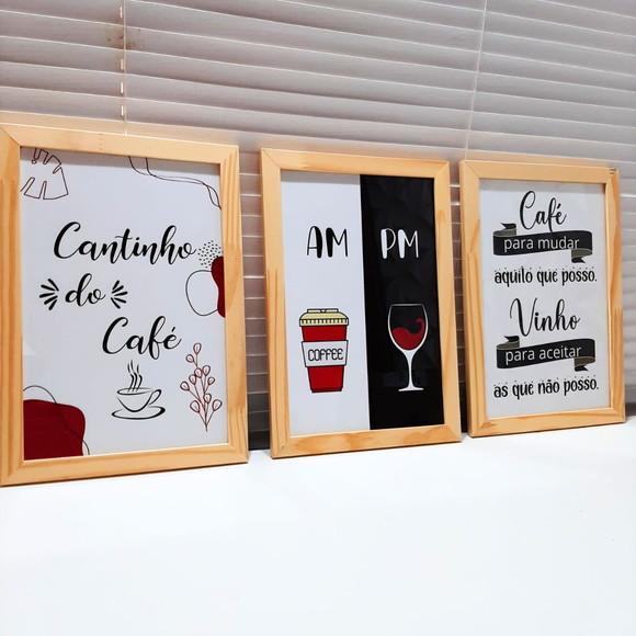 Kit 3 Quadros para Cantinho do Café Frases Divertidas 23x33
