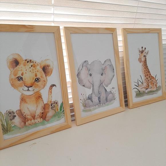 Kit 3 Quadros Safari Baby 33x43cm