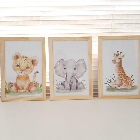 Kit 3 Quadros Safari Baby 33x43cm