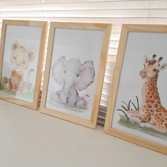 Kit 3 Quadros Safari Baby 33x43cm