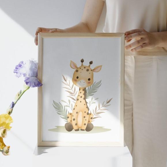 Kit 3 Quadros Safari para Quarto de Bebê Infantil |com Vidro