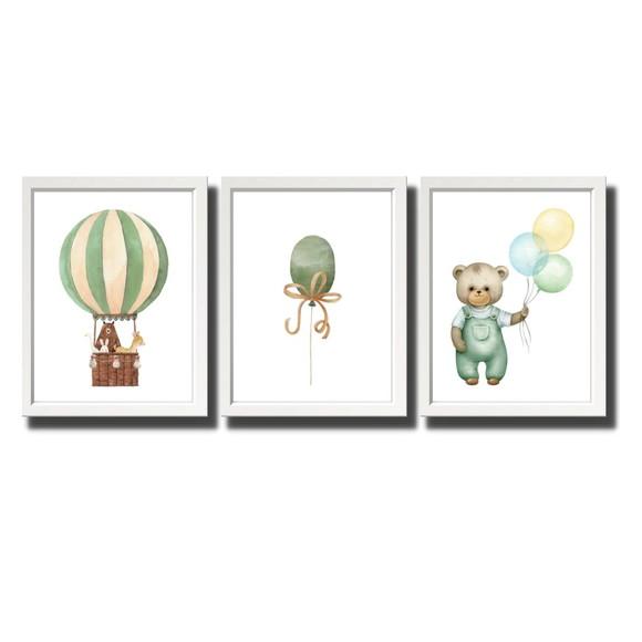 Kit 3 Quadros Urso Verde Oliva - Decoração Quarto de Bebê