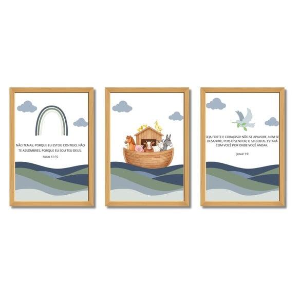 Kit de Quadros Bíblicos Arca de Noé com Animais da Fazenda