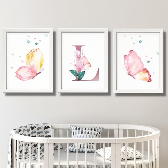 Kit de Quadros para Quarto de Menina com Moldura e Vidro