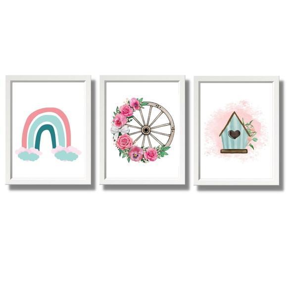 kit de quadros para quarto de menina com moldura e vidro