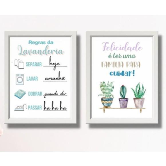 Kit Quadro Area Lavanderia 20x30 Moldura com Vidro