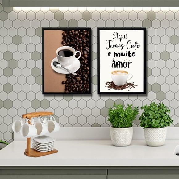 kit quadro café cozinha com frases modernos 20x30 com vidro