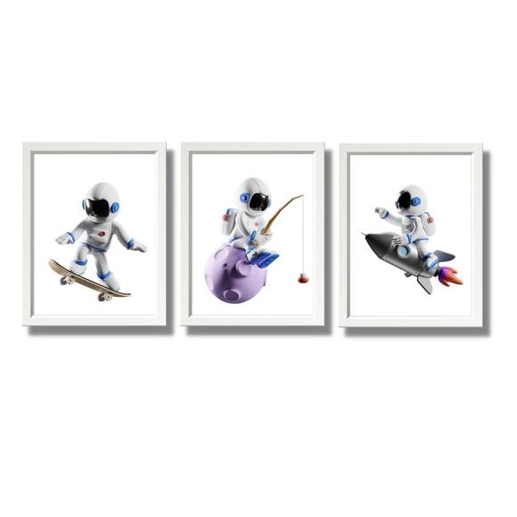 Kit Quadro Decorativo Astronauta Infantil Quarto Bebe 20x30
