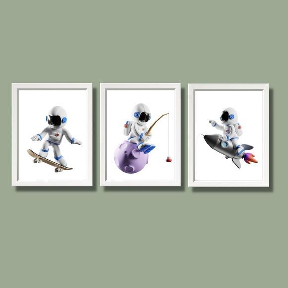 Kit Quadro Decorativo Astronauta Infantil Quarto Bebe 20x30