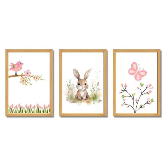 Kit Quadro Decorativo com Vidro Quarto de Menina Borboleta