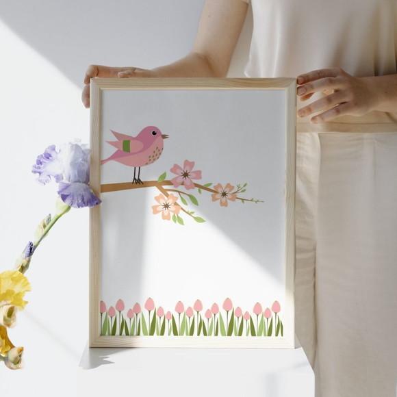 Kit Quadro Decorativo com Vidro Quarto de Menina Borboleta