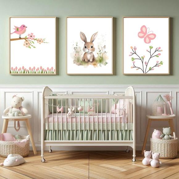 Kit Quadro Decorativo com Vidro Quarto de Menina Borboleta