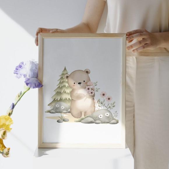 Kit Quadro Decorativo Infantil Animais da Floresta com Vidro