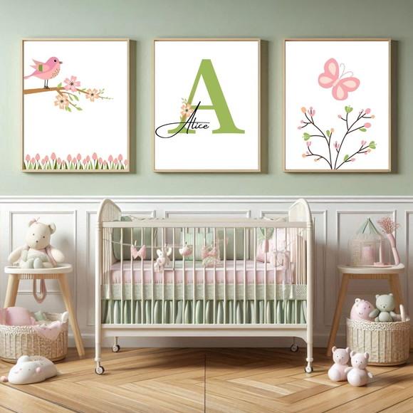 Kit Quadro Decorativo Infantil Feminino Borboleta com Nome