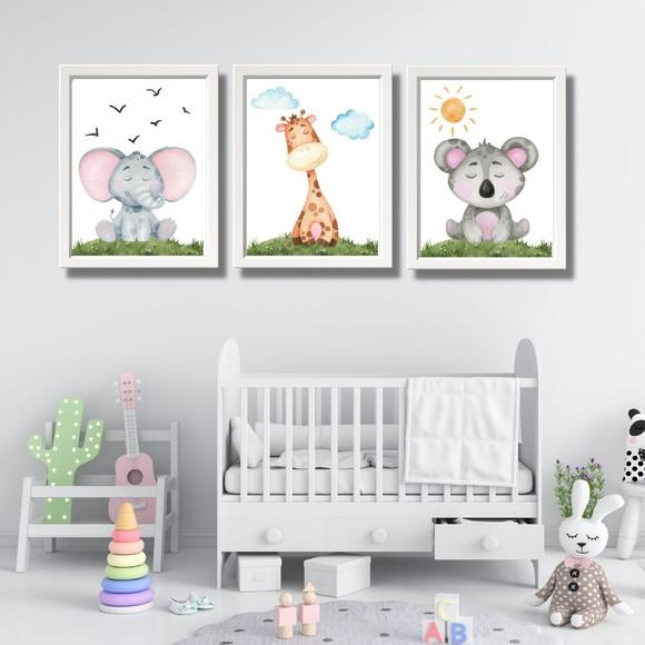 Kit Quadro Decorativo Infantil Tema Safari 33x43 cm