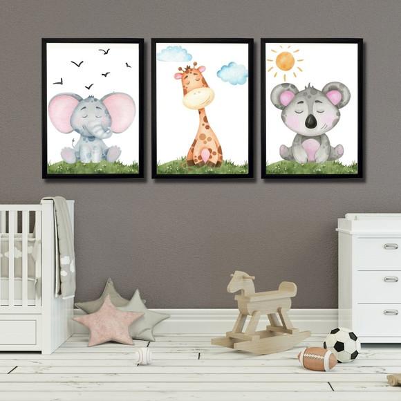 Kit Quadro Decorativo Infantil Tema Safari 23x33 cm