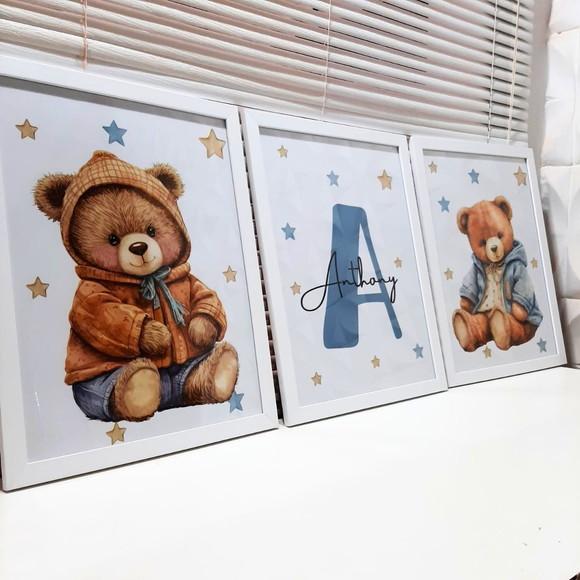 Kit Quadro Decorativo para Quarto de Bebê Urso Personalizado