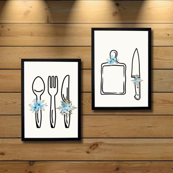 Kit Quadro Decorativo pra Cozinha com Moldura e Vidro