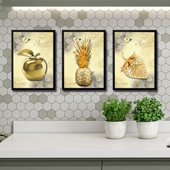 Kit Quadro Decorativo pra Cozinha Moldura com Vidro 20x30