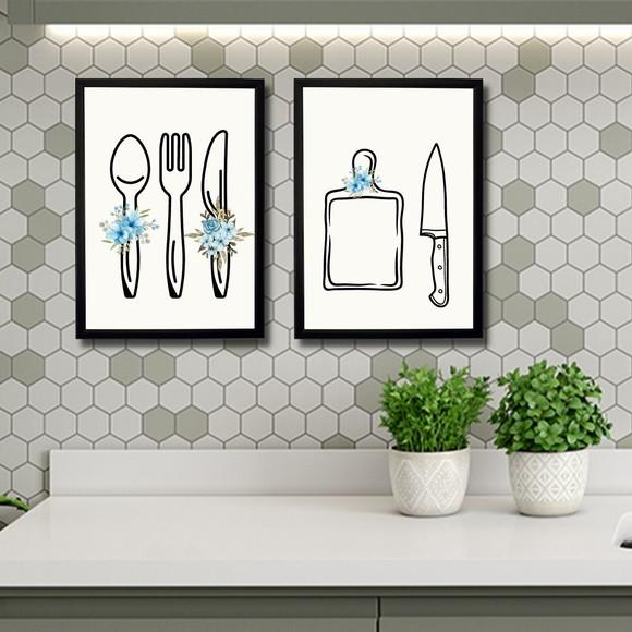 Kit Quadro Decorativo pra Cozinha com Moldura e Vidro