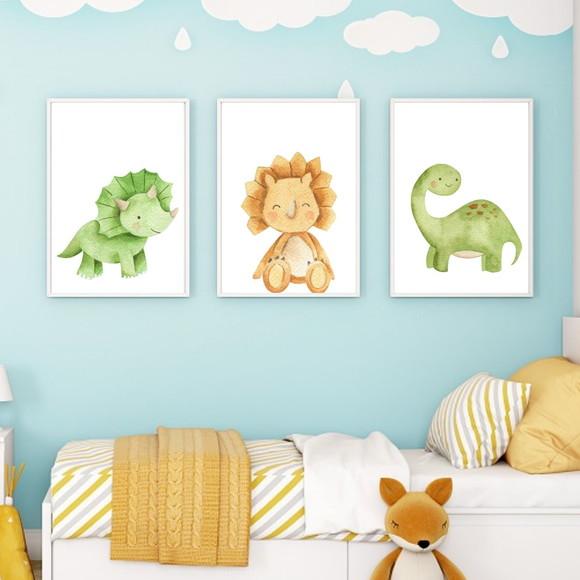 Kit Quadro Dino Baby Moldura Branca com Vidro 23x33cm