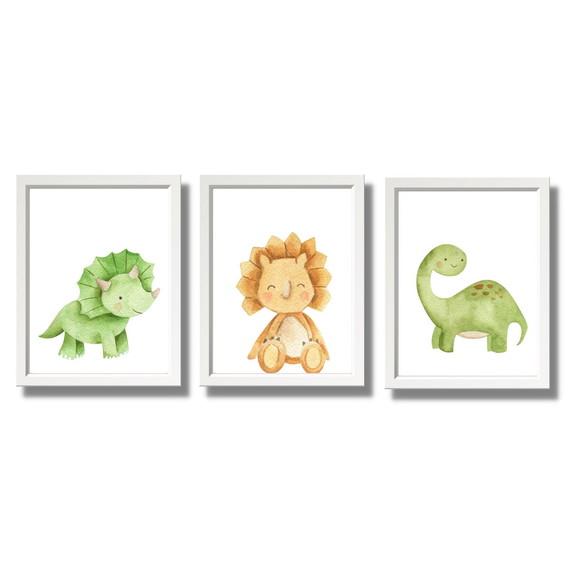 Kit Quadro Dino Baby Moldura Branca com Vidro 23x33cm