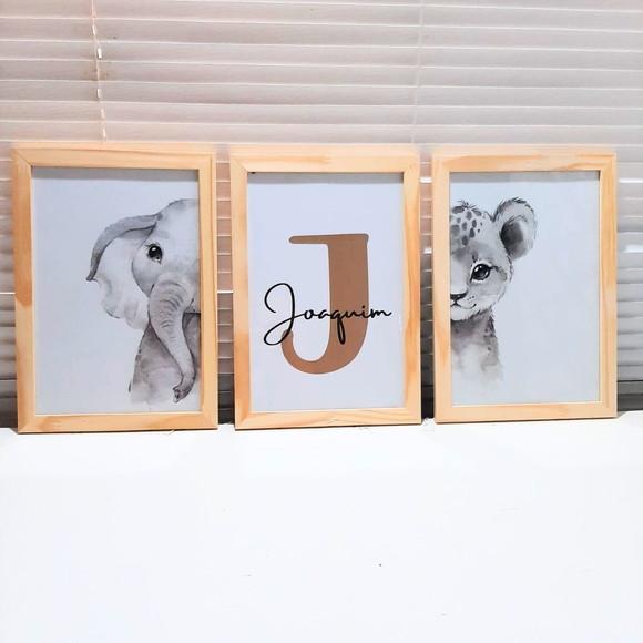 Kit Quadro Grande Decorativo Safari Quarto de Menino 33x43cm
