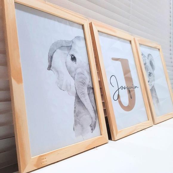 Kit Quadro Grande Decorativo Safari Quarto de Menino 33x43cm