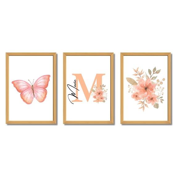 Kit Quadro Infantil Borboletas Personalizado Moldura e Vidro