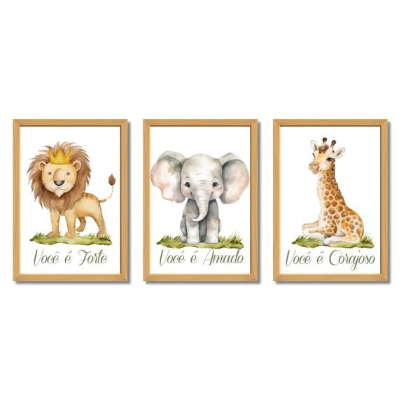Kit Quadro Infantil Frase Forte e Corajoso Moldura com Vidro
