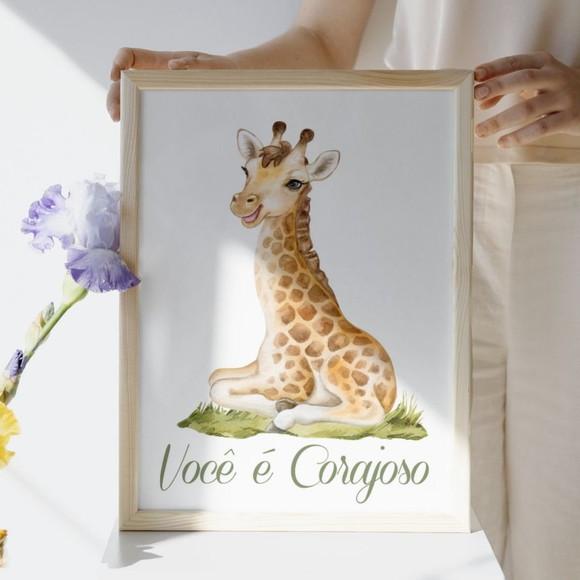 Kit Quadro Infantil Frase Forte e Corajoso Moldura com Vidro
