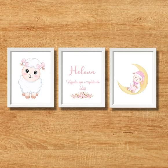 Kit Quadro Infantil Ovelhinha Personalizado c/ Nome 20x30