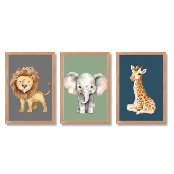 Kit Quadro Infantil Safari Moderno Moldura com Vidro 23x33cm