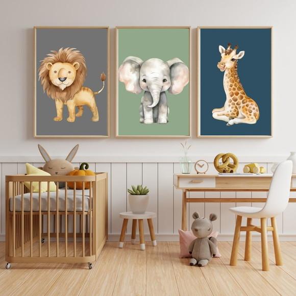 Kit Quadro Infantil Safari Moderno Moldura com Vidro 23x33cm
