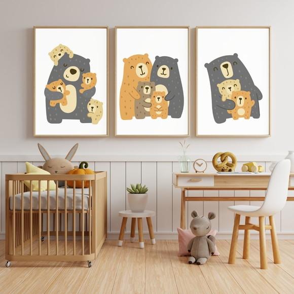 Kit Quadro Infantil Urso Fofo Quarto de Bebê Moldura e Vidro