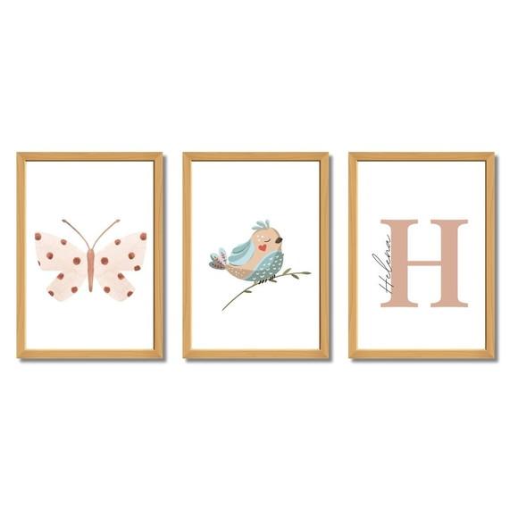 Kit Quadro Menina com Nome | Moldura Madeira e Vidro 33x43cm